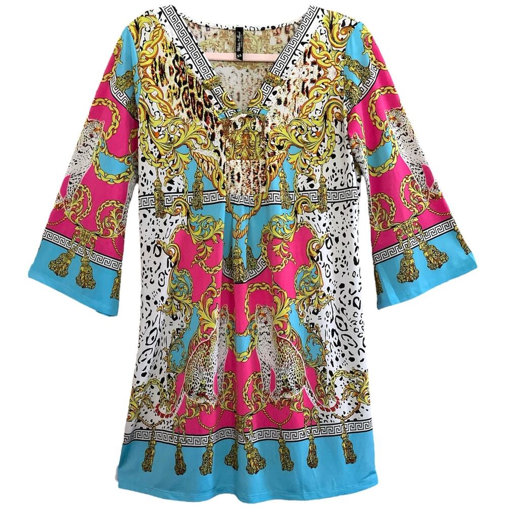 White Mark Couture Collection Greco-Roman Print Jersey Dress  XL